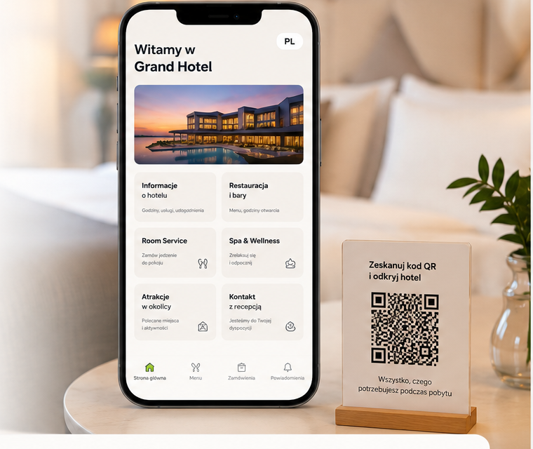 ChefVision — aplikacja hotelowa na telefonie i kod QR dla gości